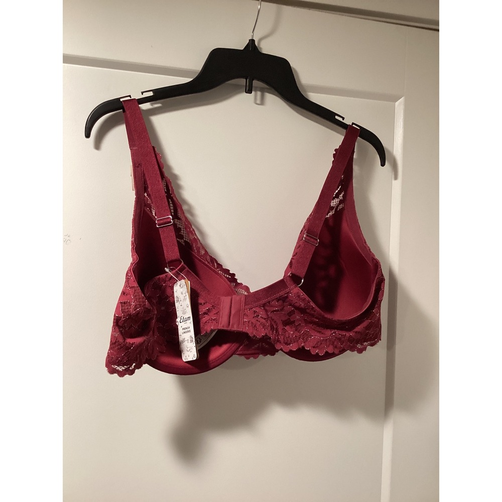 Etam French Lingerie Burgundy Floral Lace Metallic Underwire Bra 40DD NWT - Picture 2 of 4